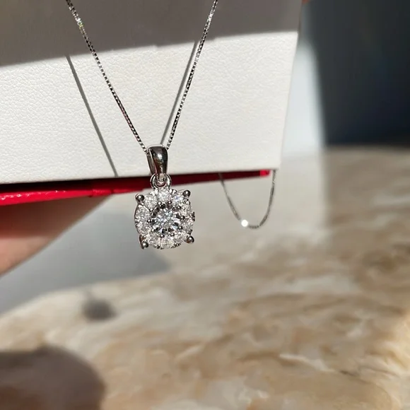 NWT Diamond Halo 18" Pendant Necklace (1/3 ct. t.w.) in 14k White Gold. $1200 - Picture 13 of 17